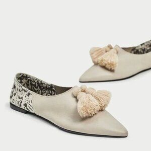 Zara Limited Edition Flat Leather Shoes With Tassels EUR 37